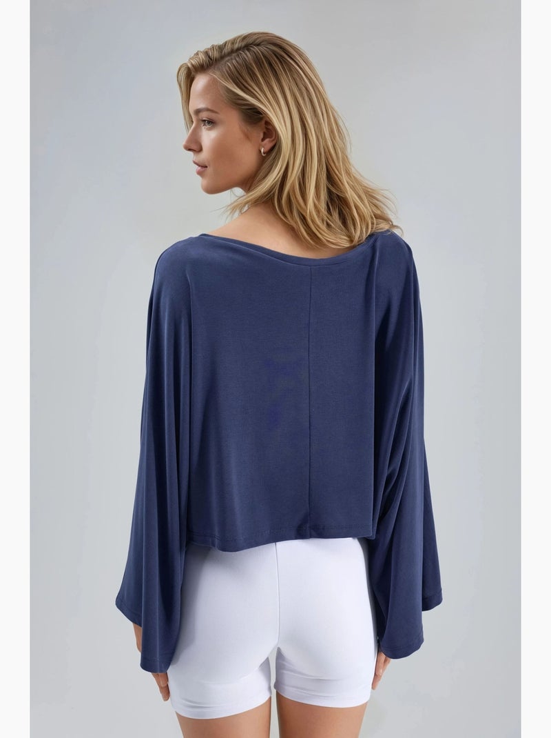 Blusa larga com decote barco busem Azul-marinho - Kiabi