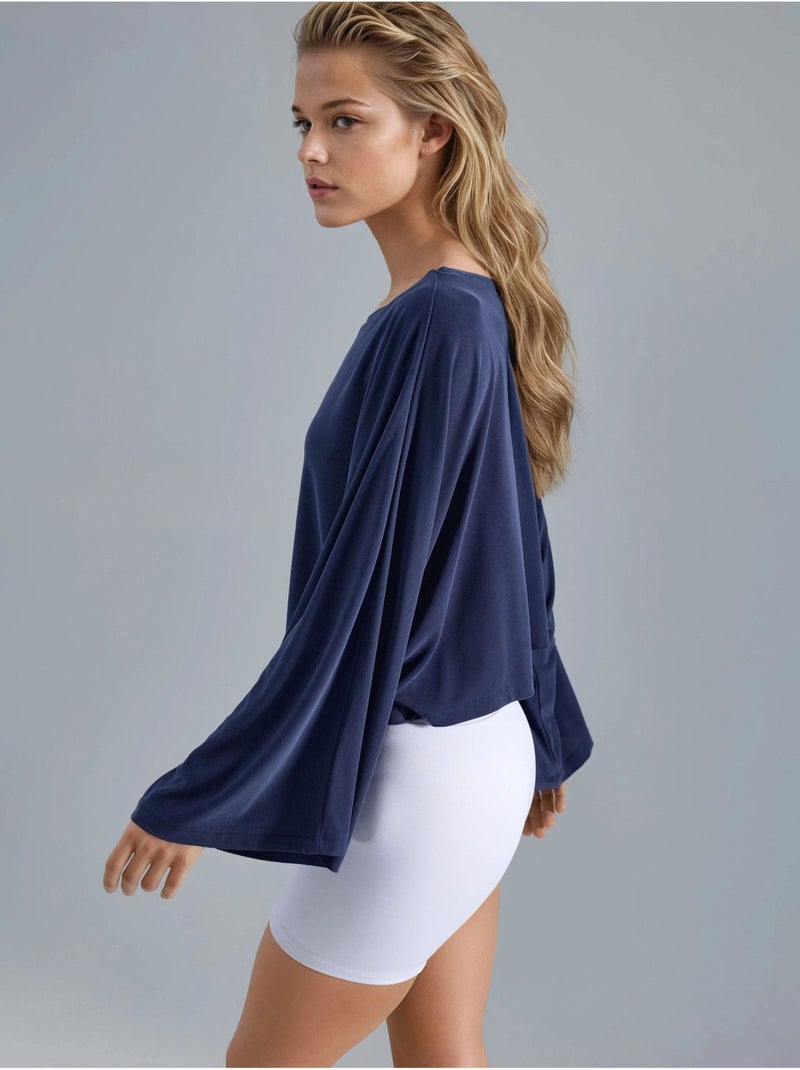 Blusa larga com decote barco busem Azul-marinho - Kiabi