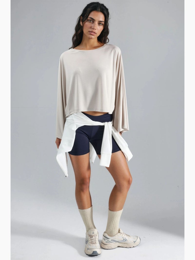 Blusa larga com decote barco busem Bege-argila - Kiabi