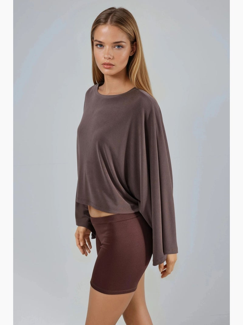 Blusa larga com decote barco busem Castanho-claro - Kiabi