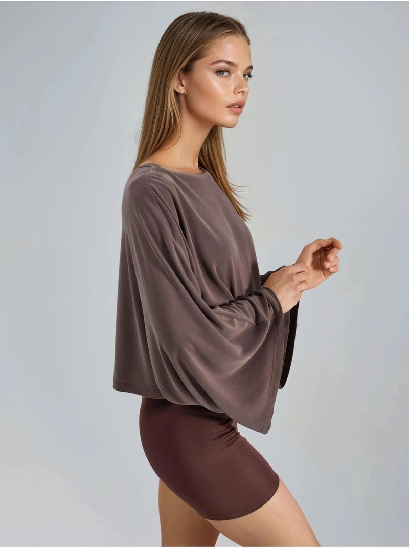 Blusa larga com decote barco busem Castanho-claro - Kiabi