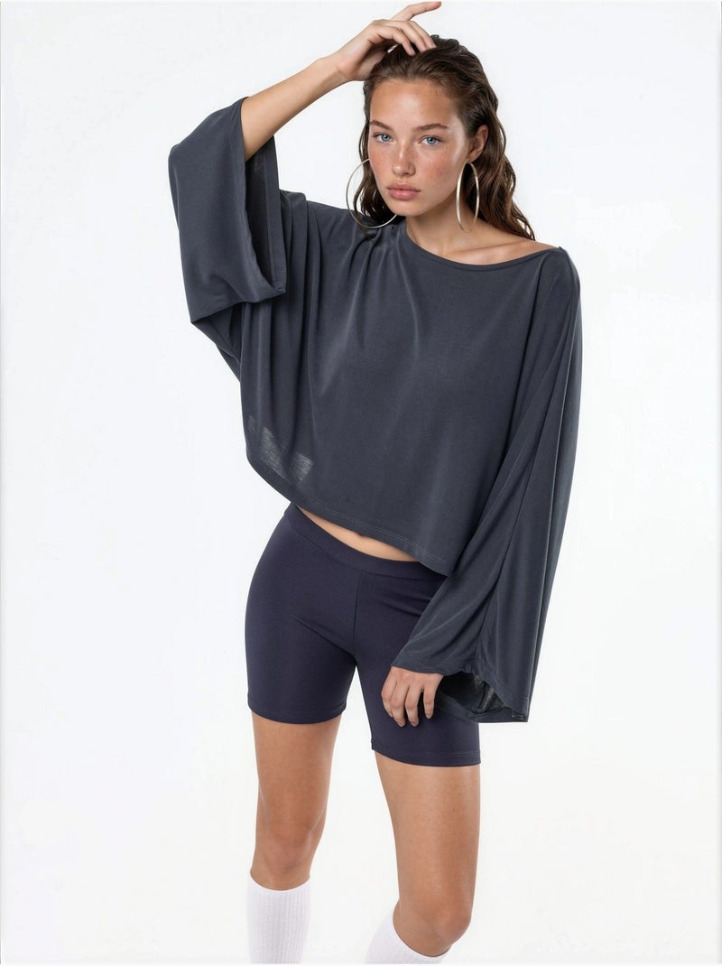 Blusa larga com decote barco busem Cinza escuro - Kiabi