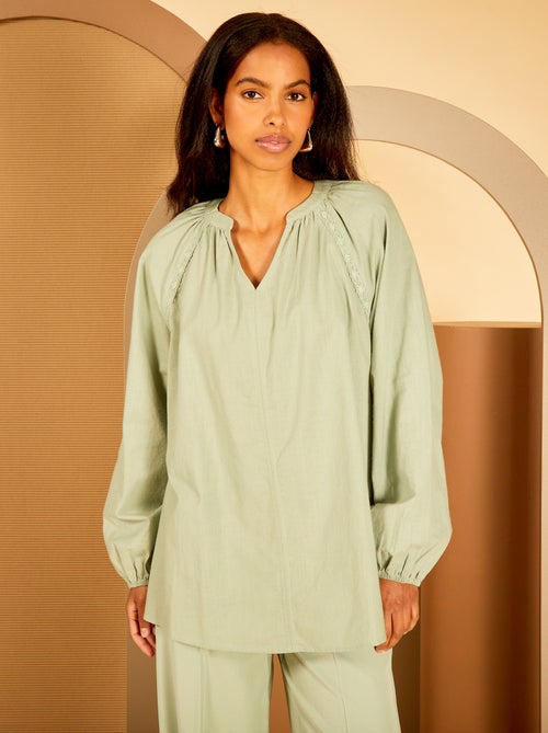 Blusa larga em algodão com bordados - Kiabi