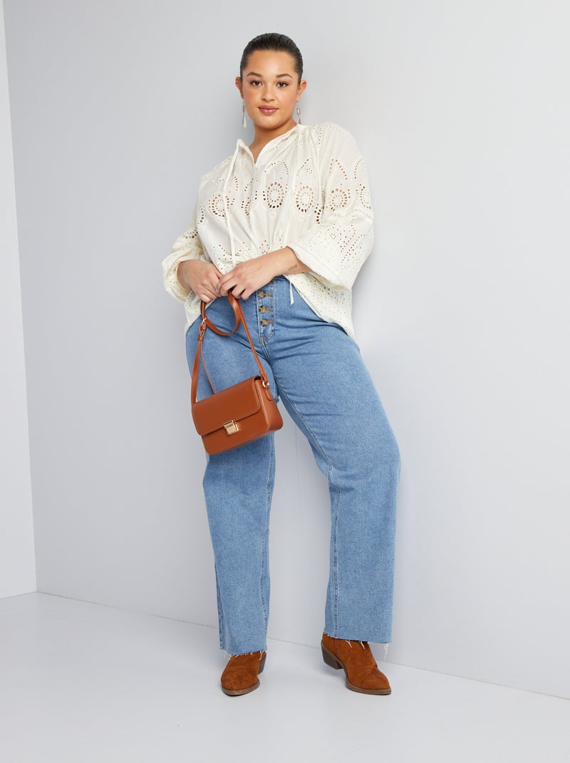 Blusa larga em bordado inglês BRANCO - Kiabi