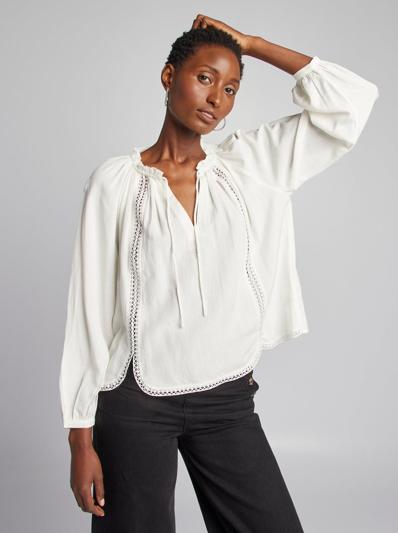 Blusa larga em linho misturado BEGE - Kiabi