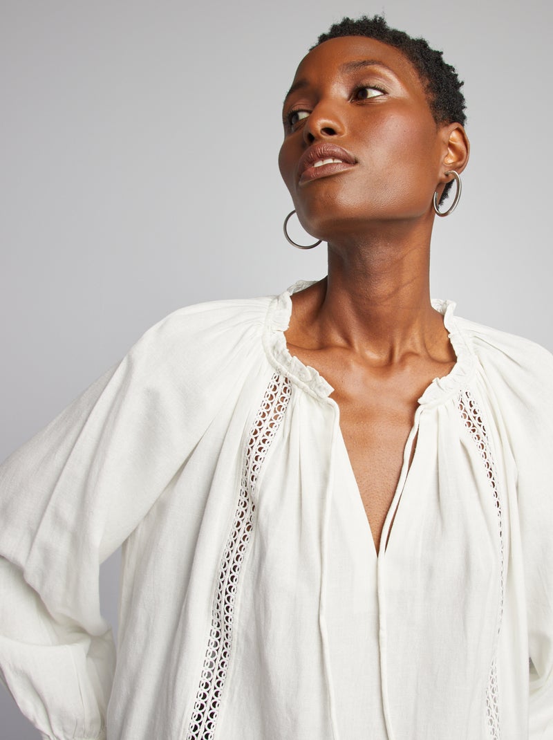 Blusa larga em linho misturado BEGE - Kiabi