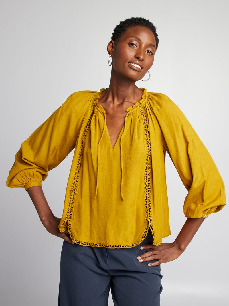 Blusa larga em linho misturado VERDE - Kiabi