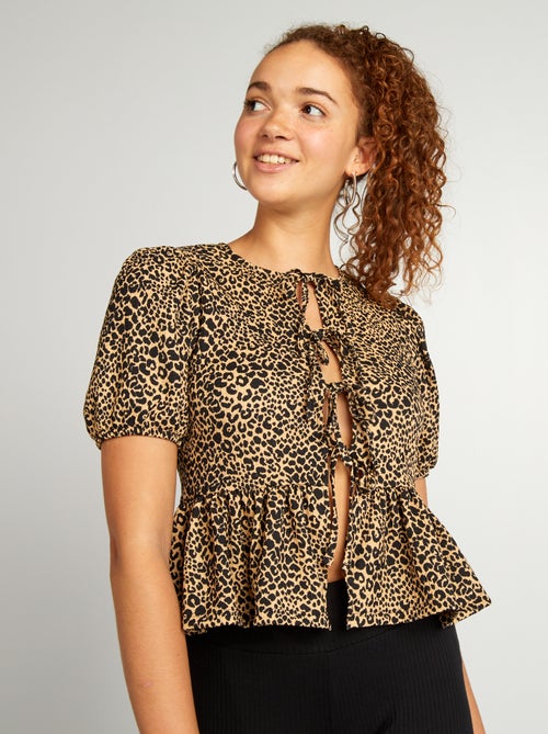 Blusa leopardo com laços - Kiabi