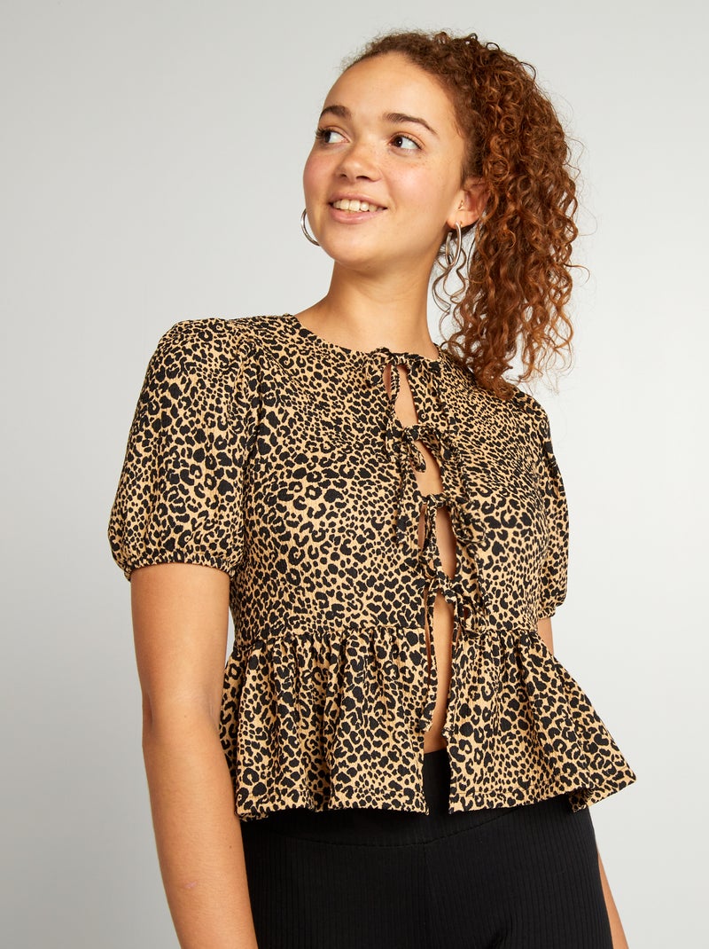 Blusa leopardo com laços BRANCO - Kiabi