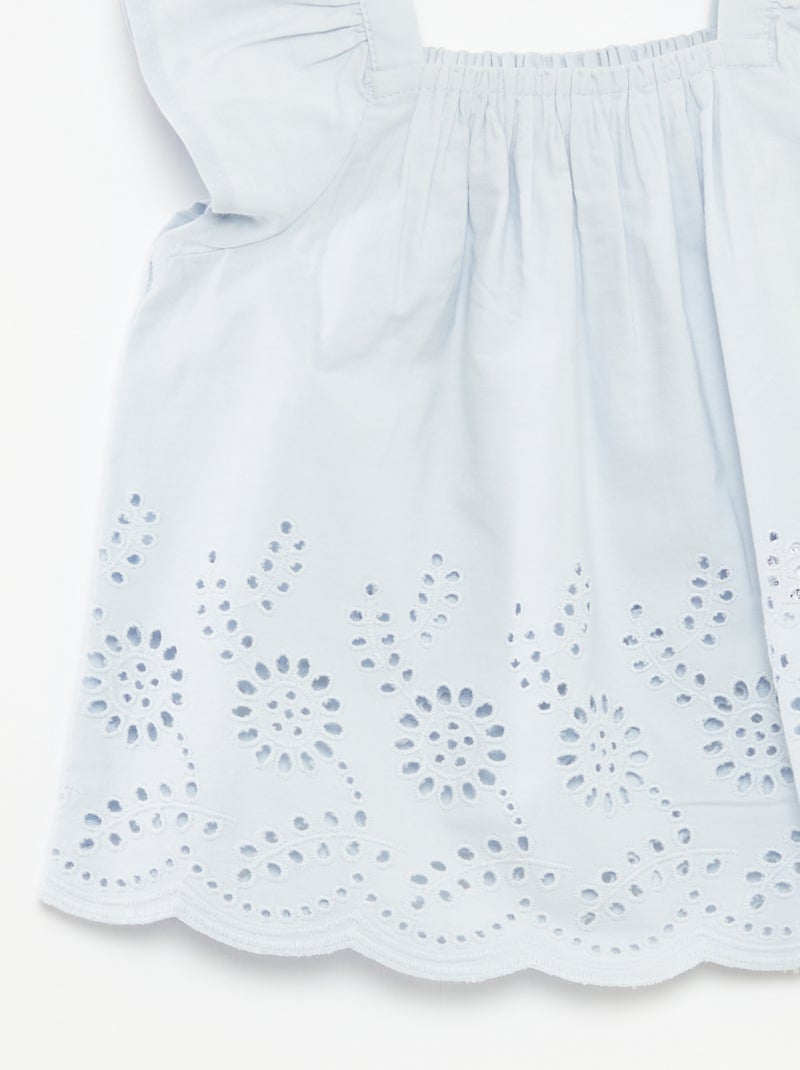 Blusa leve com alças com folhos e bordados AZUL - Kiabi