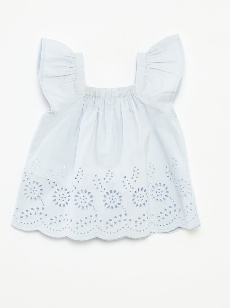 Blusa leve com alças com folhos e bordados AZUL - Kiabi