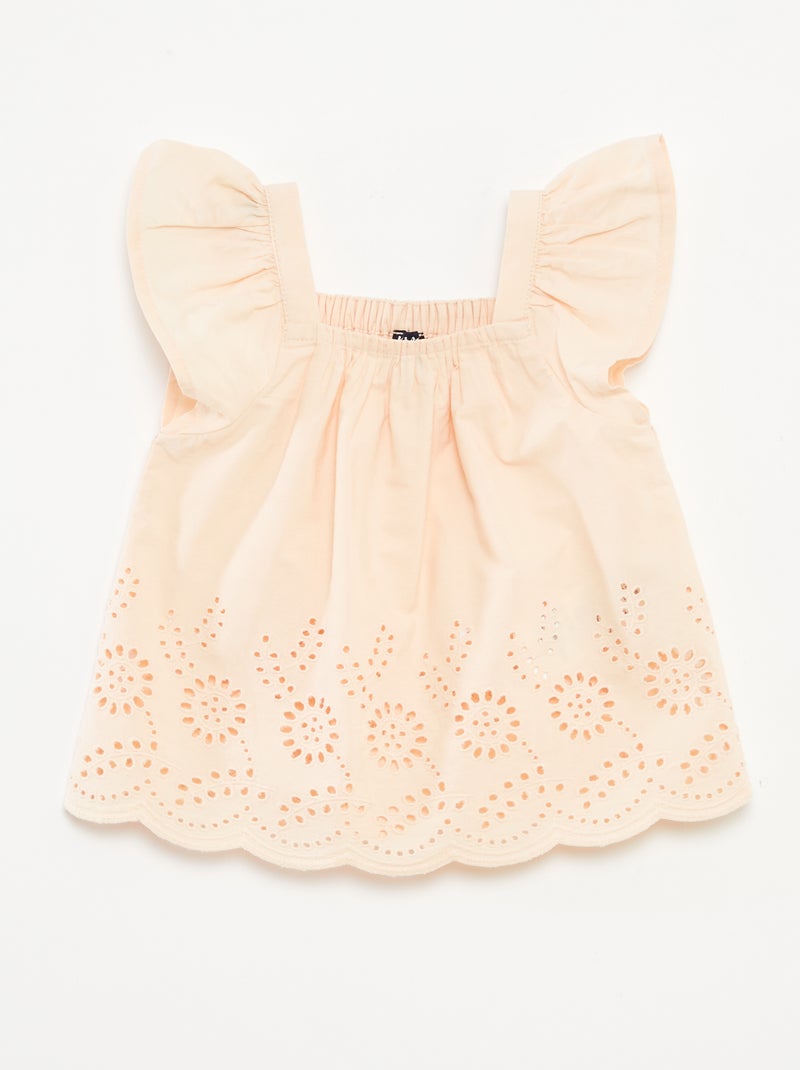 Blusa leve com alças com folhos e bordados BEGE - Kiabi