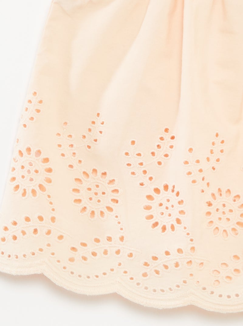 Blusa leve com alças com folhos e bordados BEGE - Kiabi