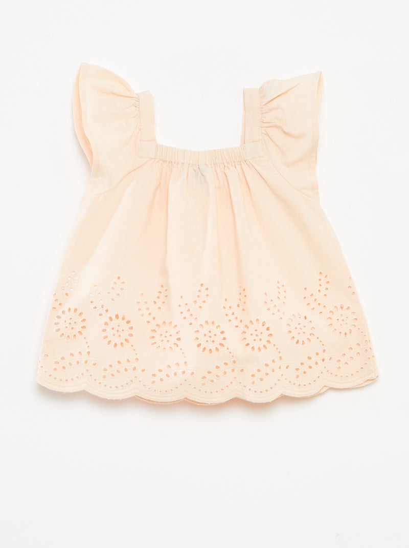 Blusa leve com alças com folhos e bordados BEGE - Kiabi