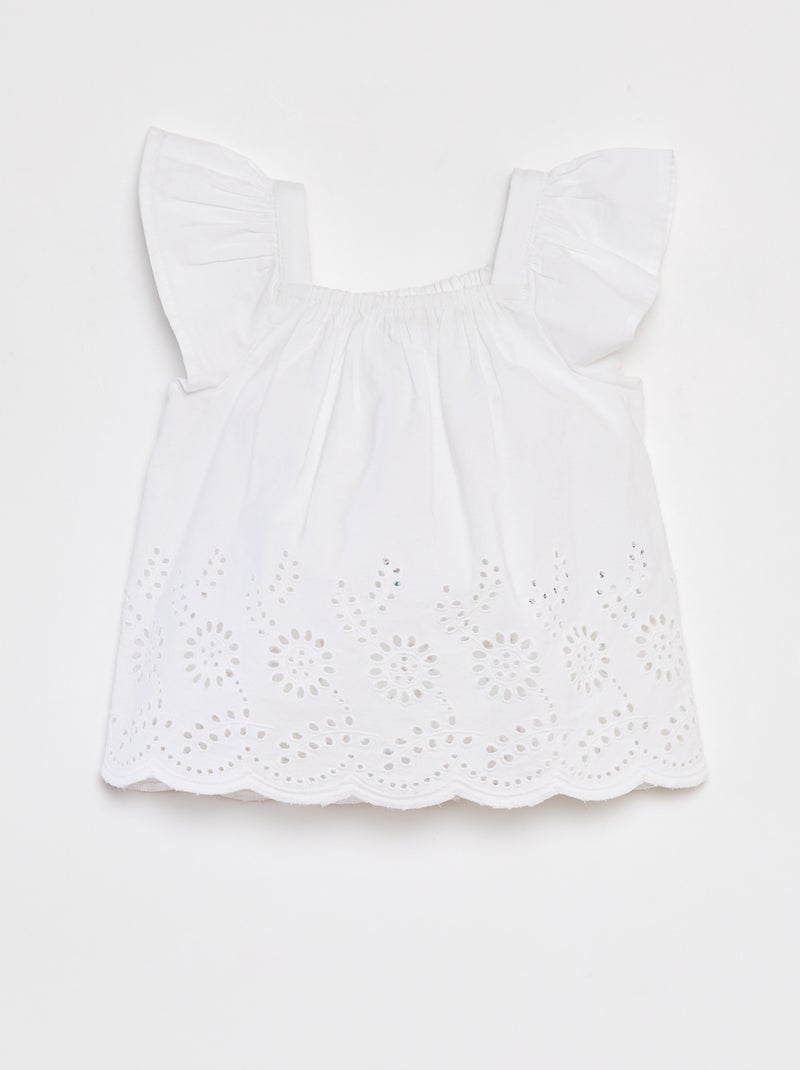 Blusa leve com alças com folhos e bordados Branco - Kiabi