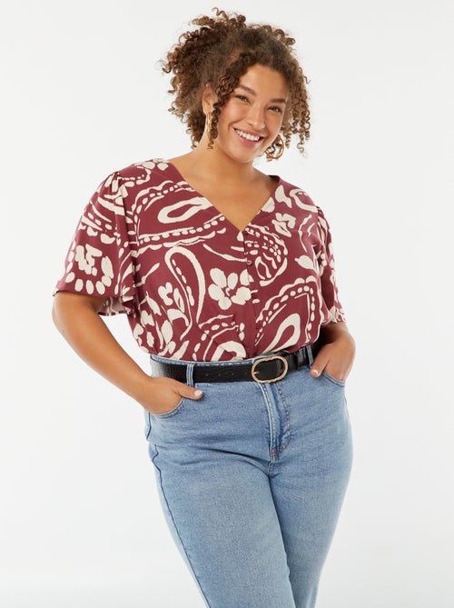 Blusa leve com folhos, de manga curta, com motivo - Kiabi