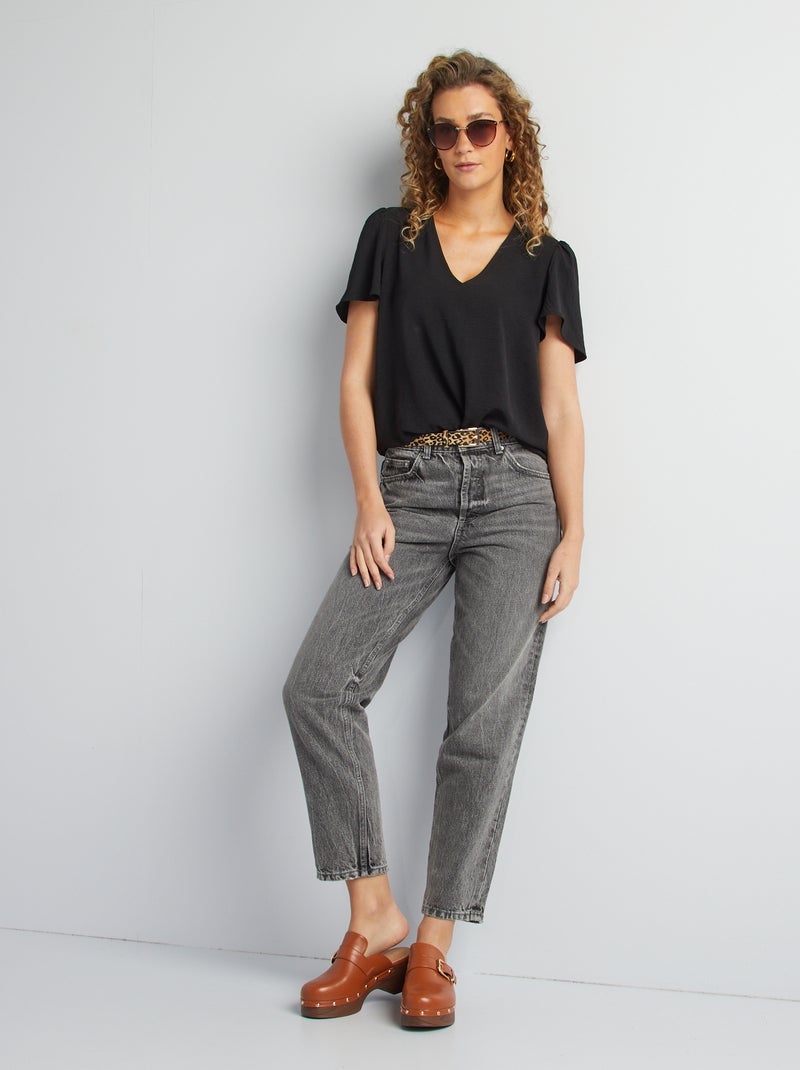 Blusa leve com folhos Preto - Kiabi