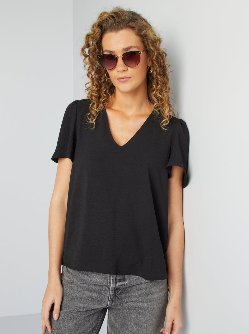 Blusa leve com folhos Preto - Kiabi