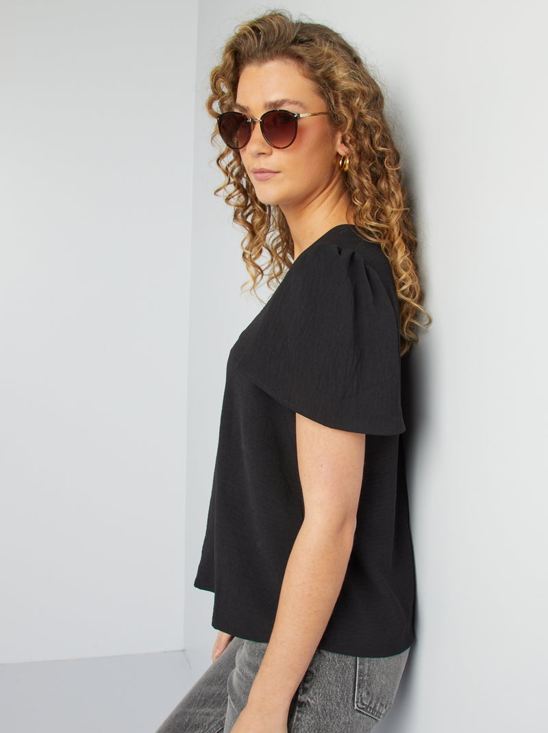 Blusa leve com folhos Preto - Kiabi