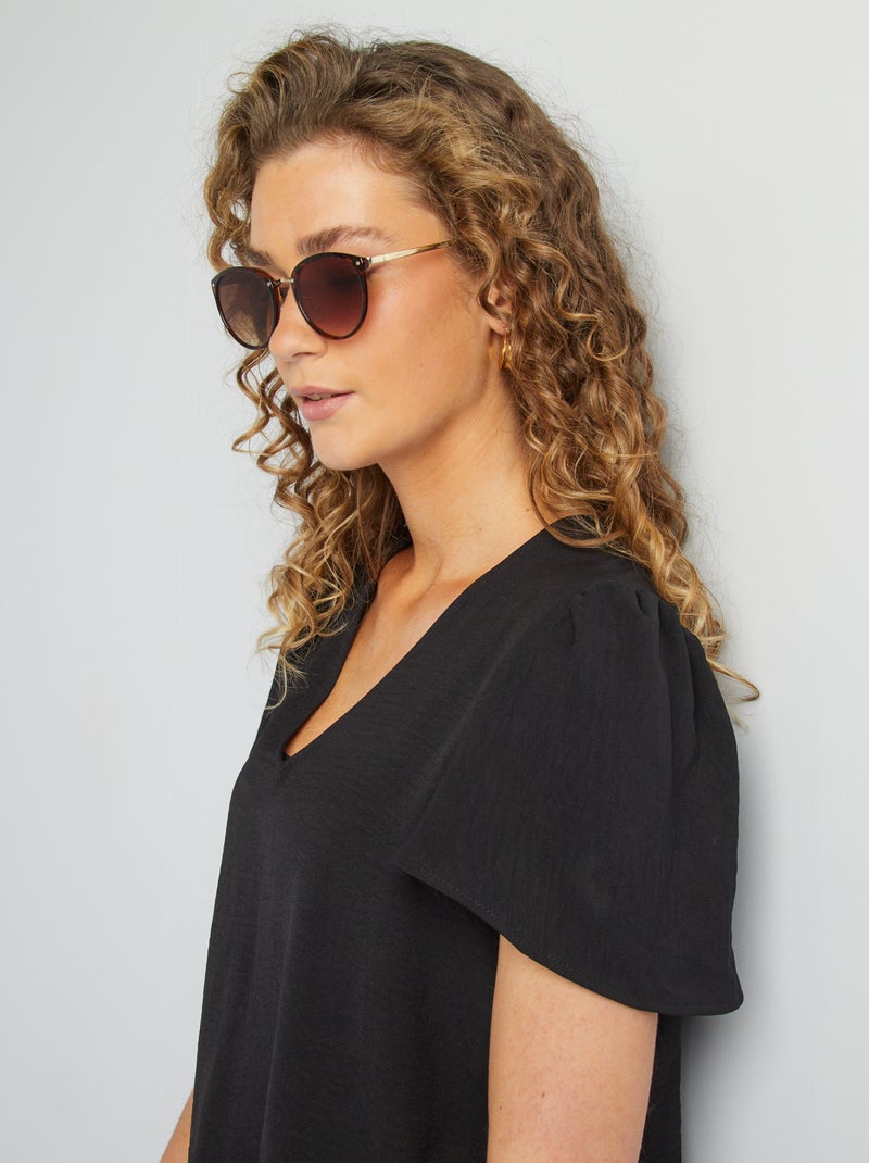 Blusa leve com folhos Preto - Kiabi
