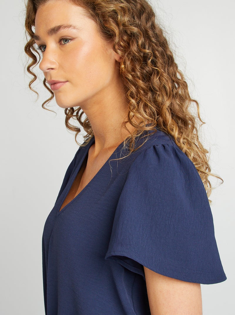 Blusa leve com folhos PRETO - Kiabi