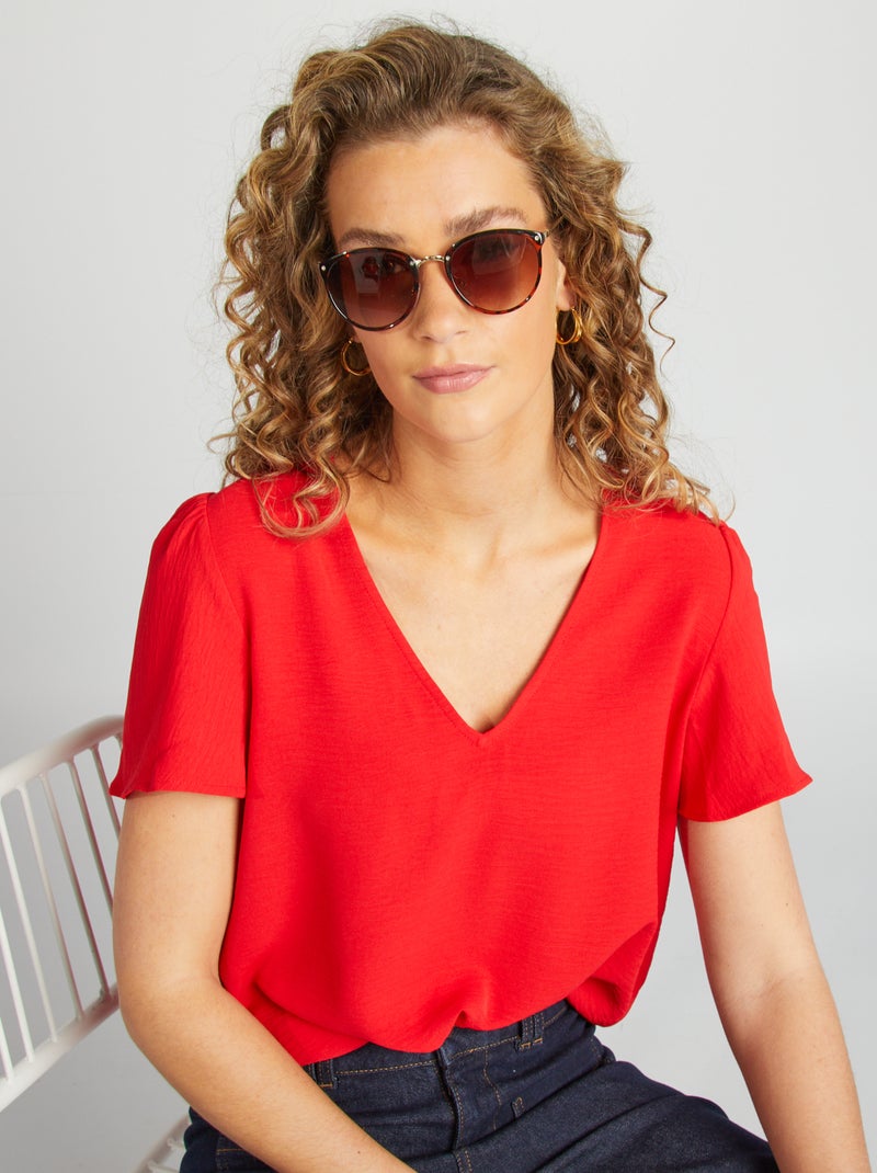 Blusa leve com folhos VERMELHO - Kiabi
