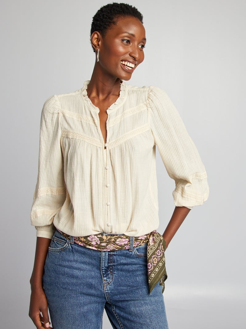Blusa leve de manga comprida BEGE - Kiabi