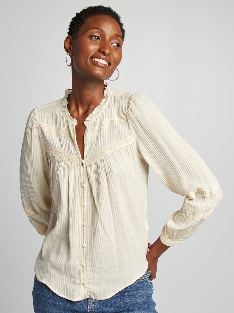 Blusa leve de manga comprida BEGE - Kiabi