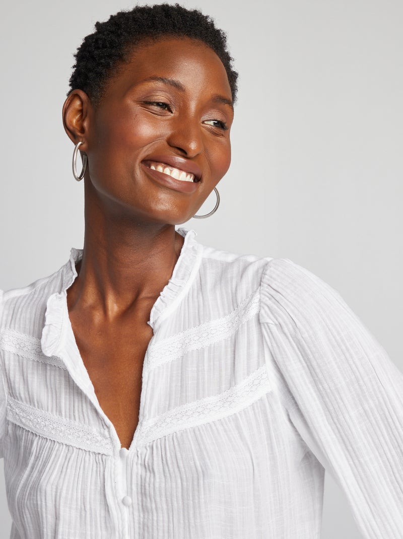 Blusa leve de manga comprida Branco - Kiabi