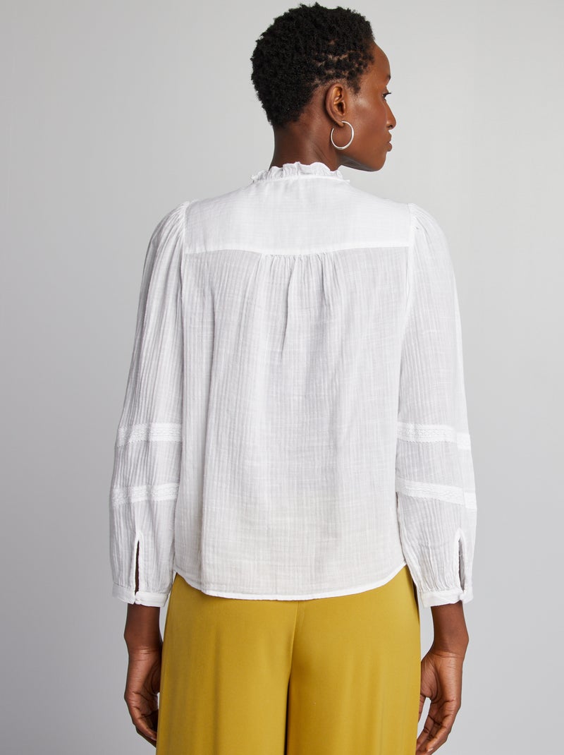 Blusa leve de manga comprida Branco - Kiabi
