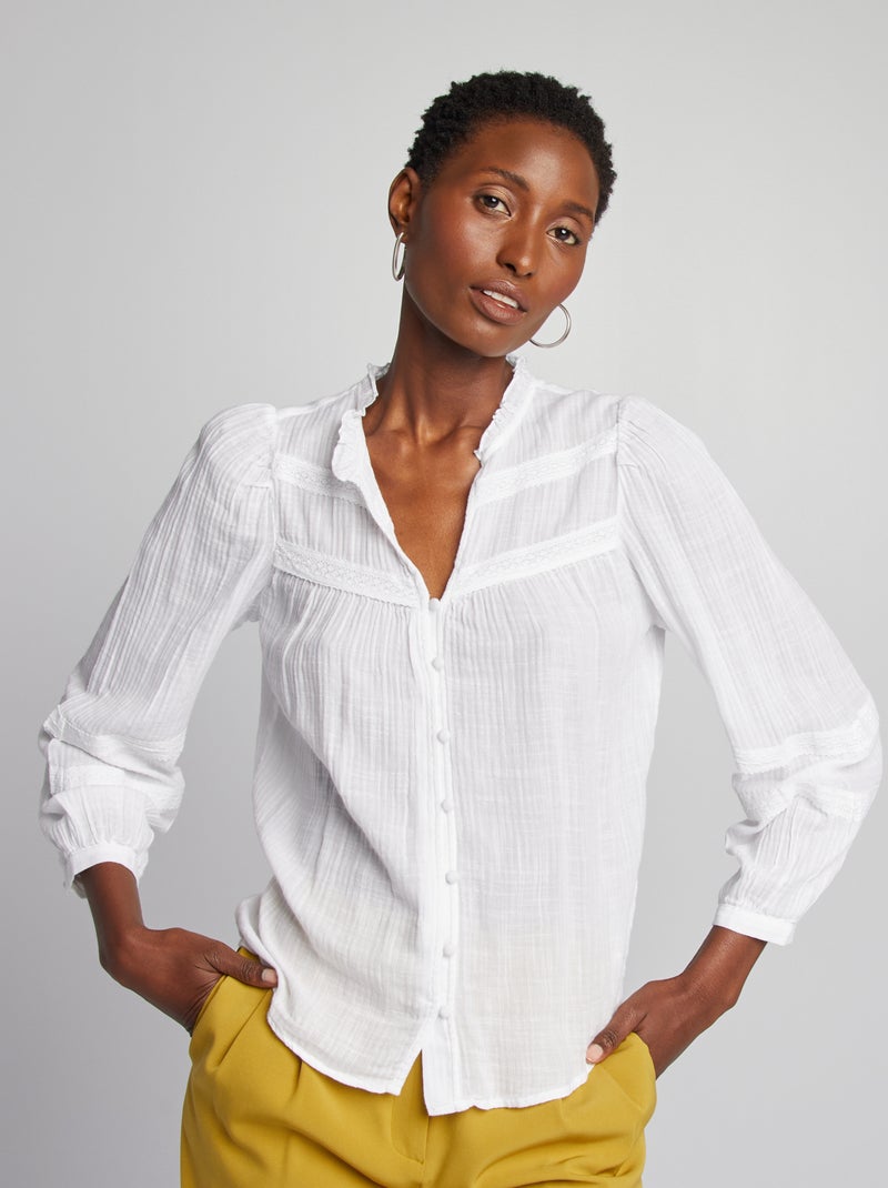 Blusa leve de manga comprida Branco - Kiabi
