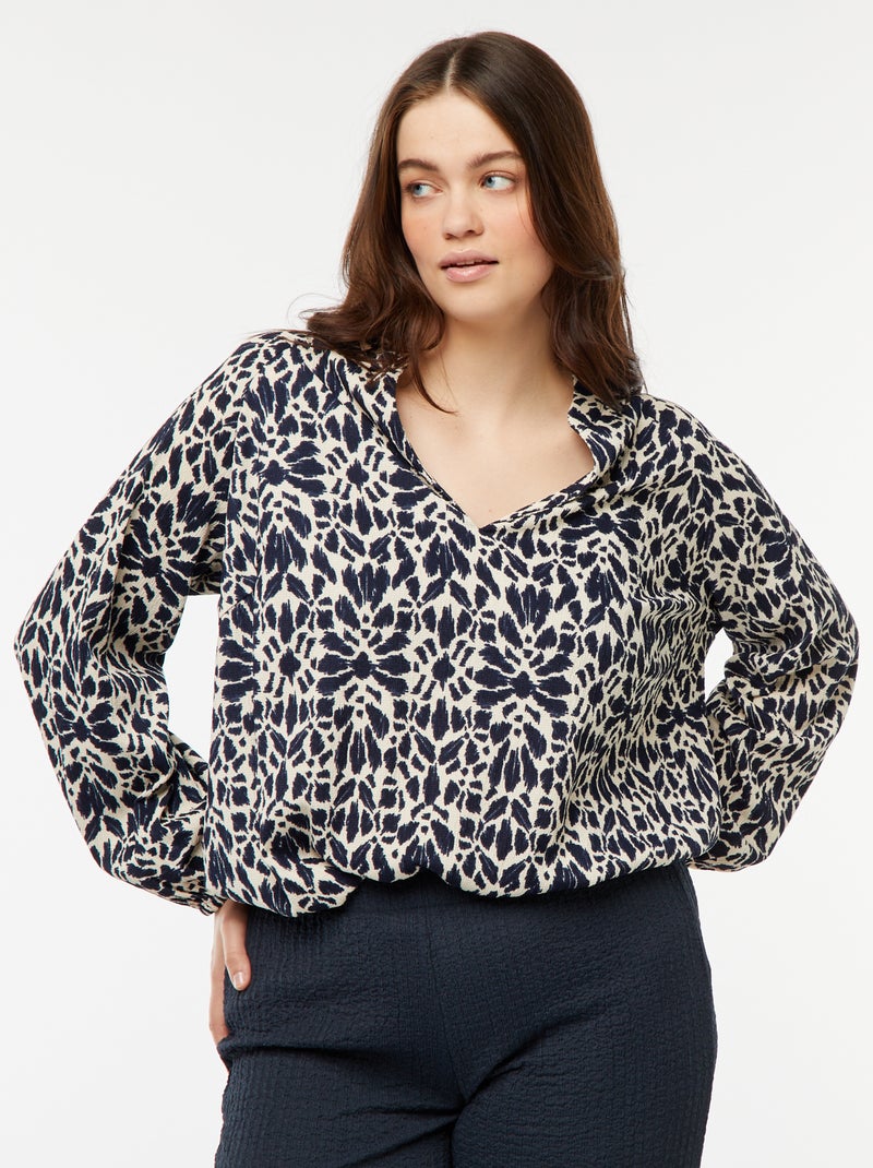Blusa leve de manga comprida com motivo Azul - Kiabi