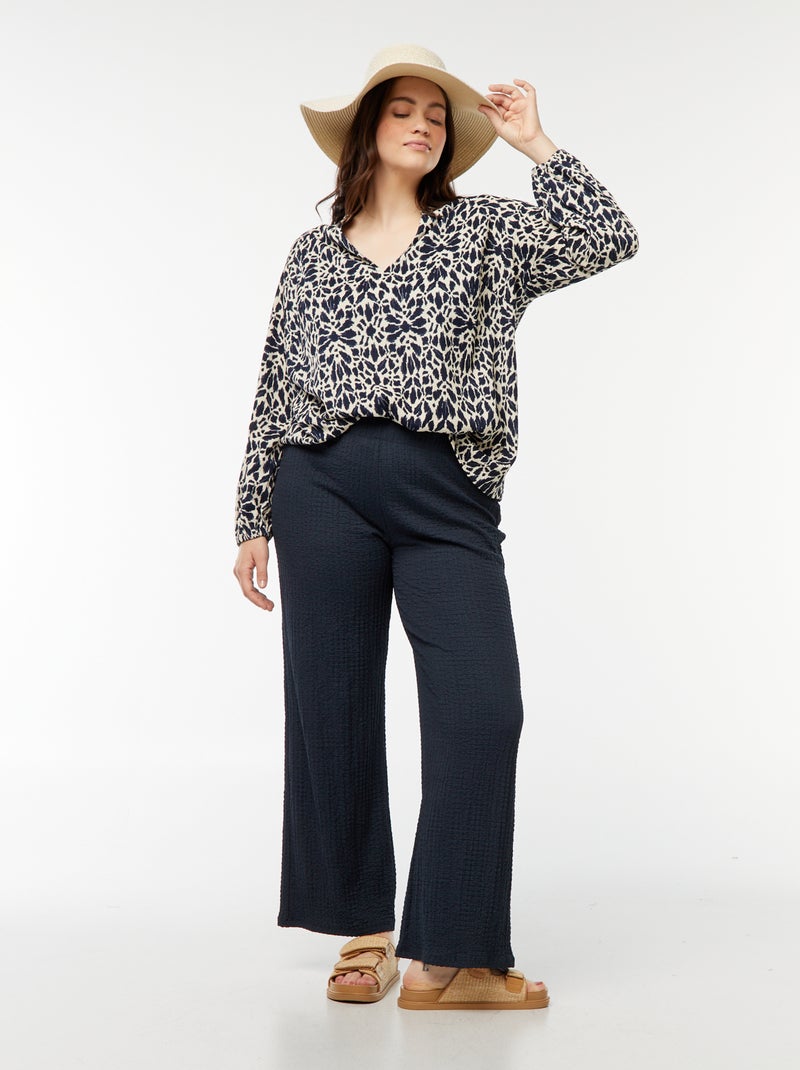 Blusa leve de manga comprida com motivo Azul - Kiabi