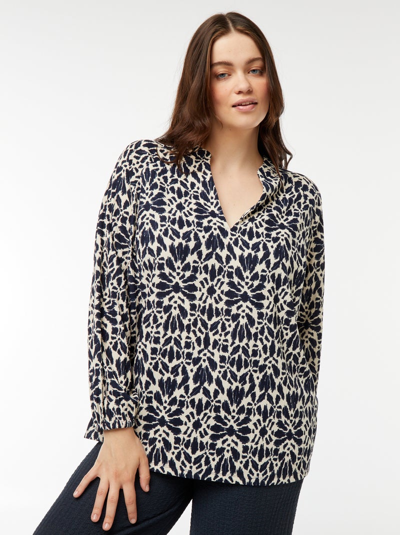 Blusa leve de manga comprida com motivo Azul - Kiabi