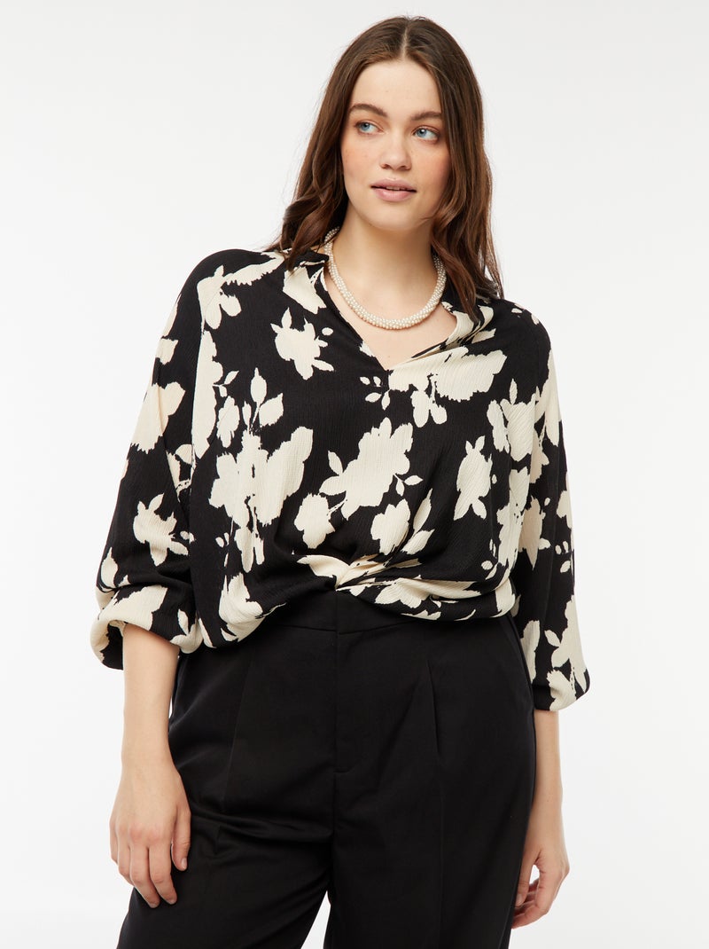 Blusa leve de manga comprida com motivo Preto - Kiabi