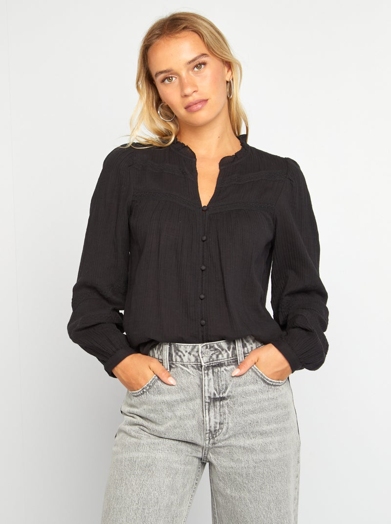 Blusa leve de manga comprida Preto - Kiabi