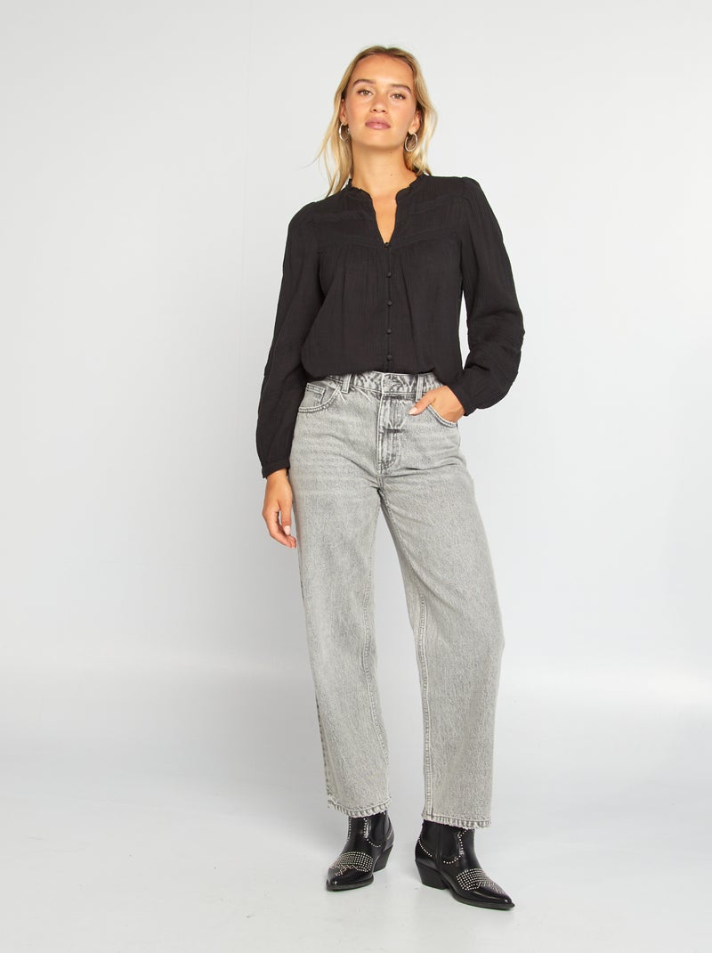 Blusa leve de manga comprida Preto - Kiabi