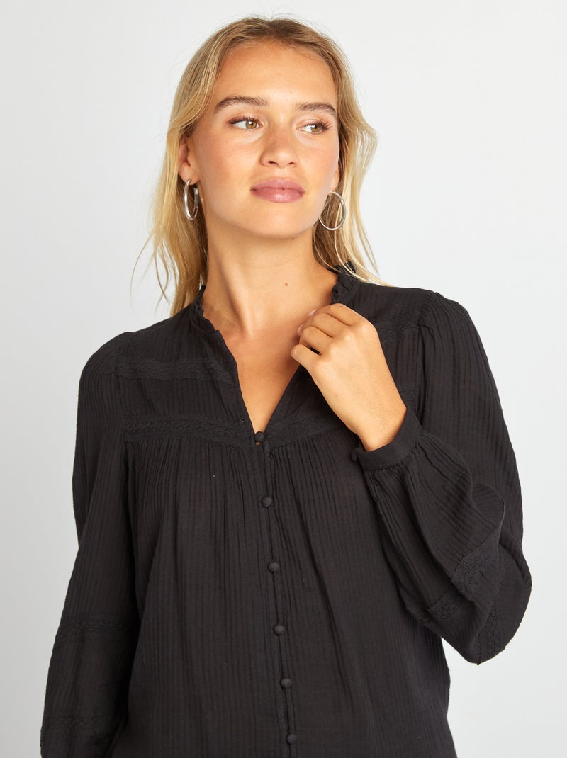 Blusa leve de manga comprida Preto - Kiabi