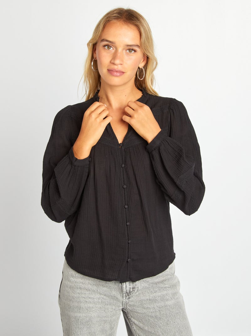 Blusa leve de manga comprida Preto - Kiabi