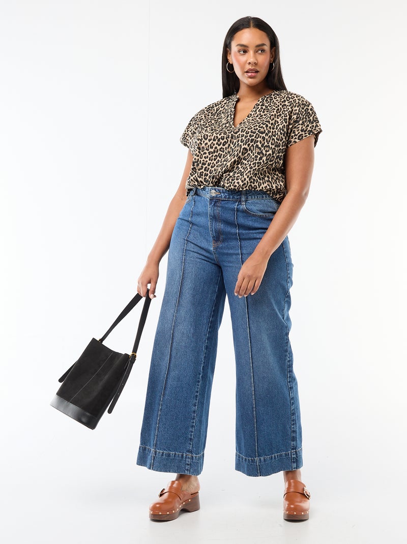 Blusa leve de manga curta Bege - Kiabi