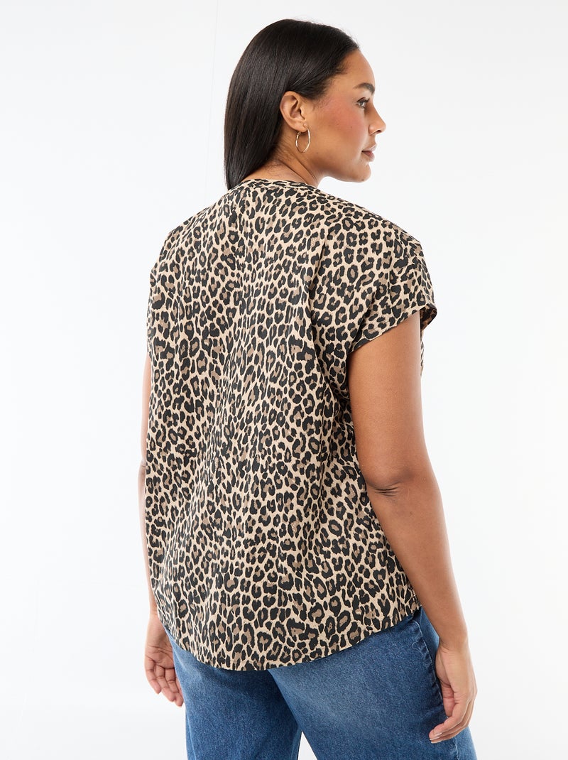 Blusa leve de manga curta Bege - Kiabi