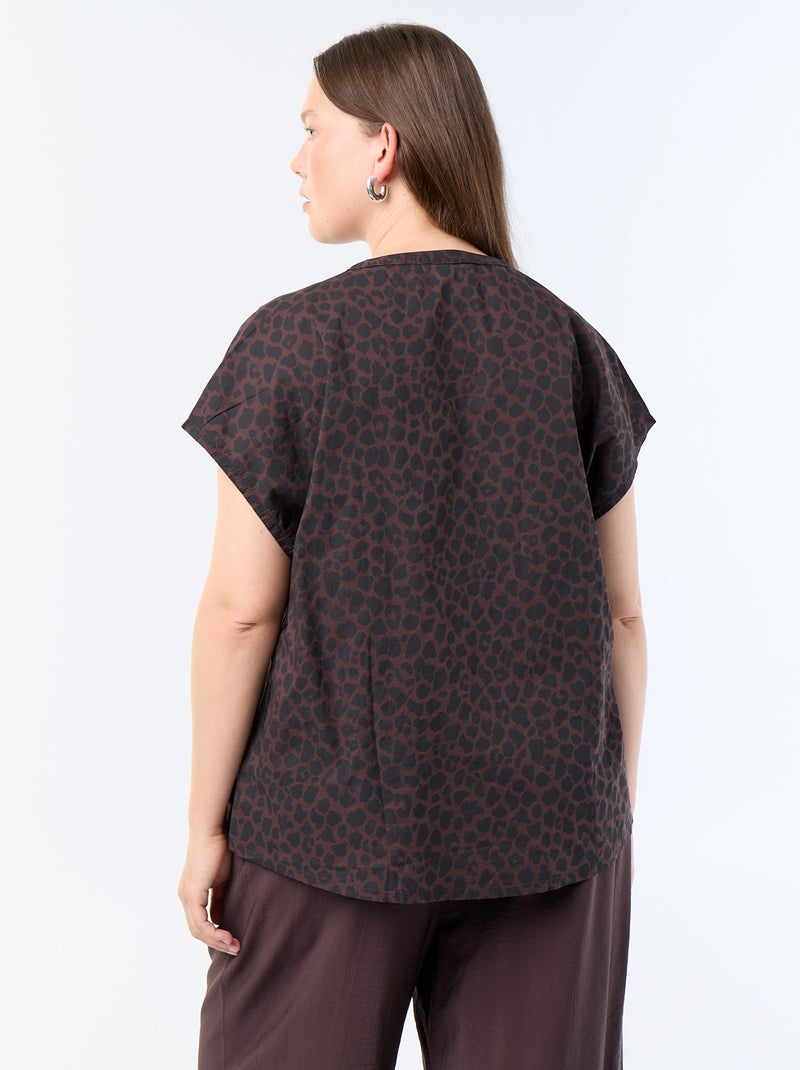 Blusa leve de manga curta Castanho - Kiabi