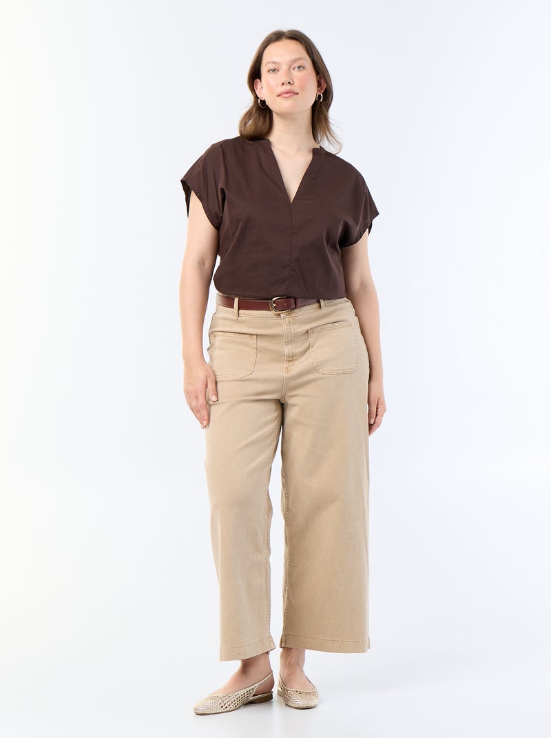 Blusa leve de manga curta Castanho - Kiabi
