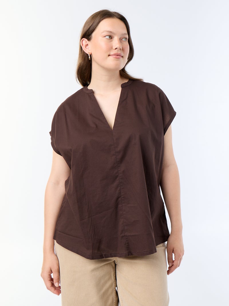 Blusa leve de manga curta Castanho - Kiabi