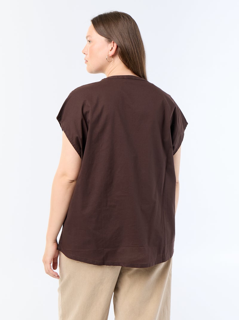 Blusa leve de manga curta Castanho - Kiabi