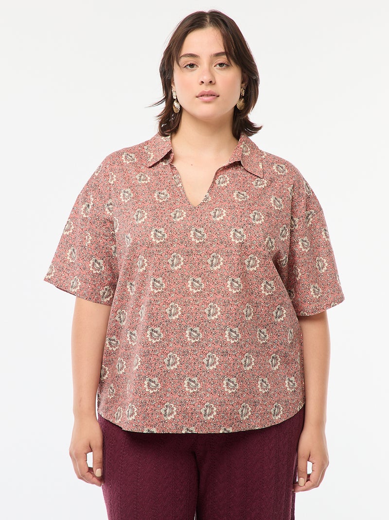 Blusa leve de manga curta com motivo Rosa - Kiabi