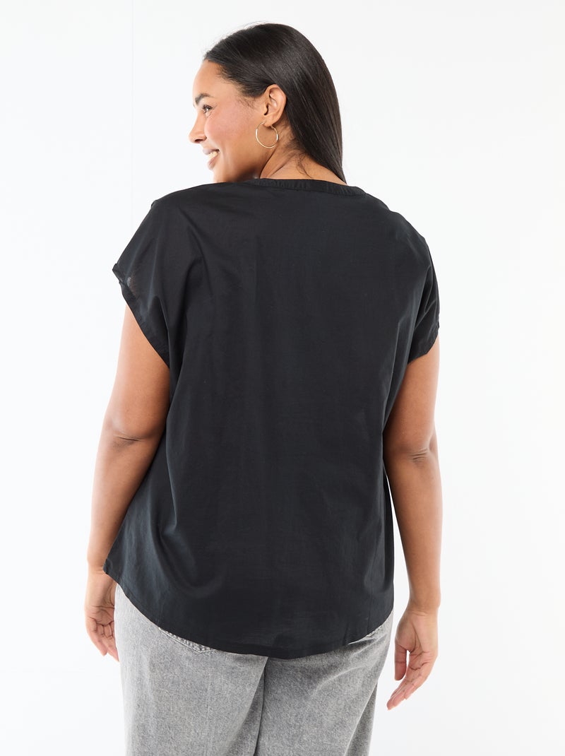 Blusa leve de manga curta Preto - Kiabi