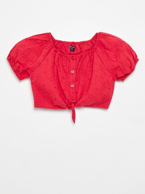 Blusa lisa com bordados ingleses - Kiabi