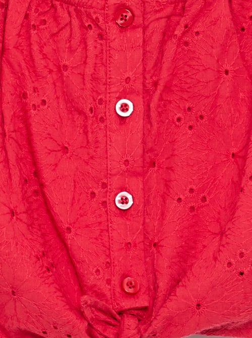 Blusa lisa com bordados ingleses - Kiabi