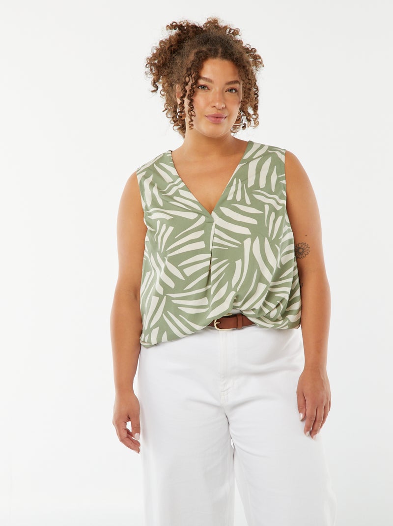 Blusa lisa com costura de fantasia na gola Verde - Kiabi